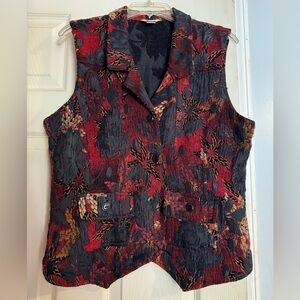 Christopher & Banks Red and Black Floral Vest